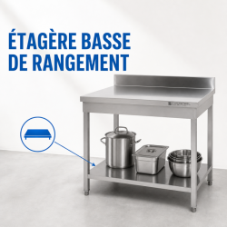 Mesa Inox 1600x700 mm Respaldo y Estante Inferior
