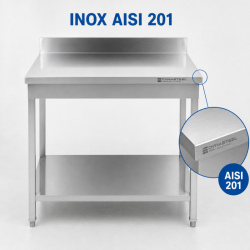 Mesa Inox 1600x700 mm Respaldo y Estante Inferior