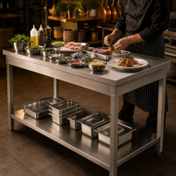 Mesa de Inox 1600 x 600 mm con Estante Inferior — AISI 201