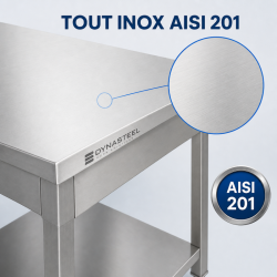 Mesa de Inox 1600 x 600 mm con Estante Inferior — AISI 201