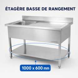 Plonge Inox 1 Bac Escurridor Derecho - L 1000 x P 600 mm