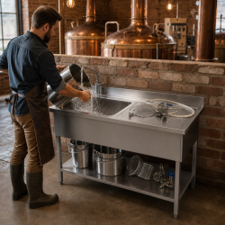 Plonge Inox 1 Cubeta 1200x600 mm, Escurridor Derecho, Respaldo