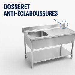Plonge Inox 1 Cubeta 1200x600 mm, Escurridor Derecho, Respaldo