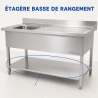 Plonge Inox 1 Cubeta 1200x600 mm, Escurridor Derecho, Respaldo