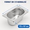 Bac Gastro GN 1/9 Inox - Profundidad 65 mm - 0,6 L