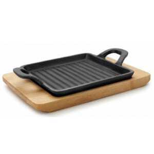 Mini Plancha Grill Rayada con Base de Madera - 19,5 x 14 cm Lacor