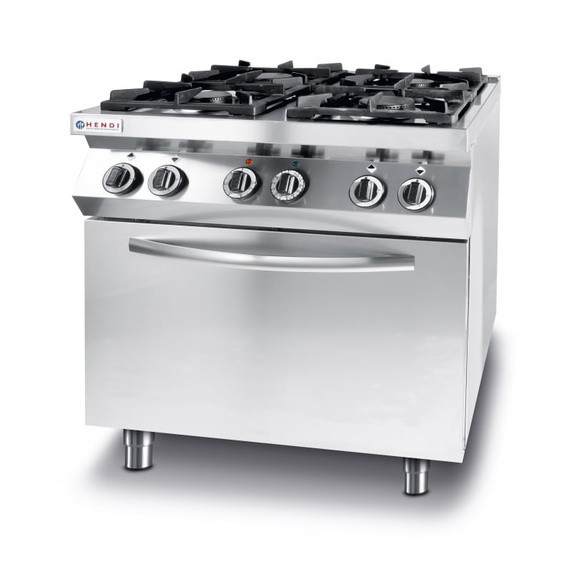 Cocina Kitchen Line - 4 quemadores con horno de convección eléctrico GN 1/1 - Marca HENDI - Fourniresto