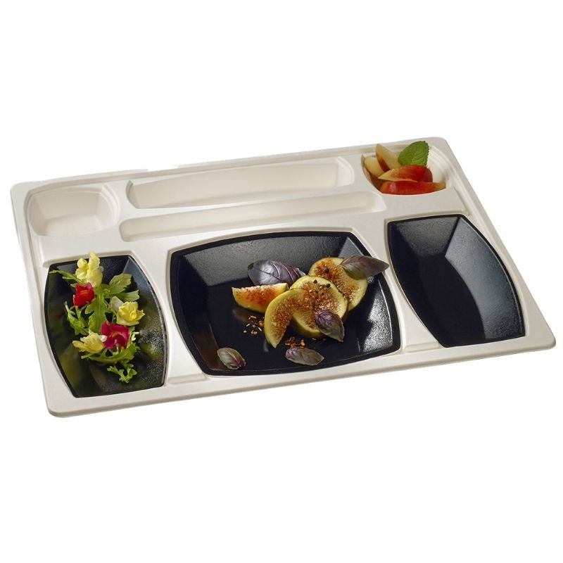 Bandeja de comida Gala Blanco y Negro - 432 x 332 mm - Lote de 15