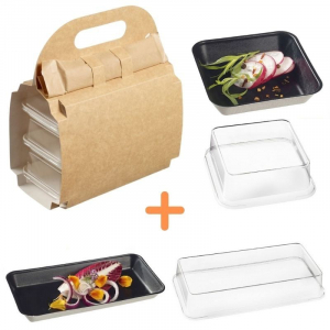 Paquete de maletín con platos Kanopée negros - 150 kits