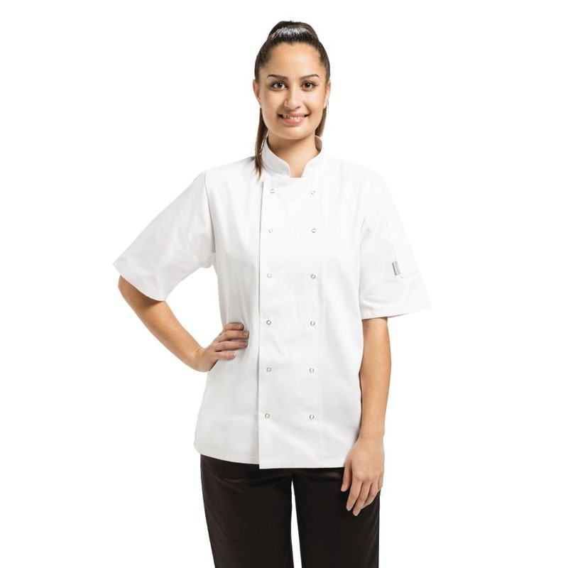 Chaqueta de cocina unisex blanca de manga corta Vegas - Talla L