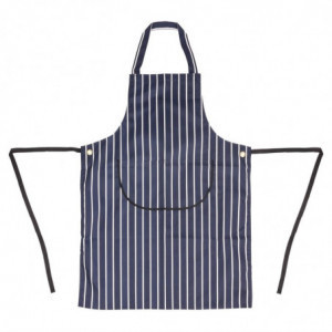 Delantal con peto con bolsillo a rayas azul marino y blanco 965 x 710 mm - Ropa de chef Whites - Fourniresto