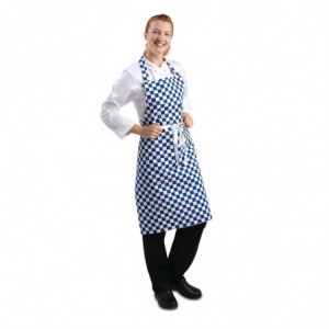 Delantal con babero a cuadros azules y blancos de polialgodón 710 x 970 mm - Ropa de chef Whites - Fourniresto