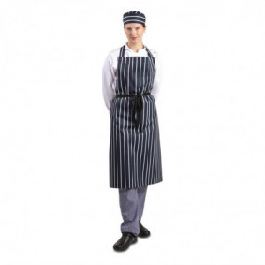 Delantal Babero Extra Largo Sin Bolsillo a Rayas Azul Marino y Blanco - Whites Chefs Clothing - Fourniresto