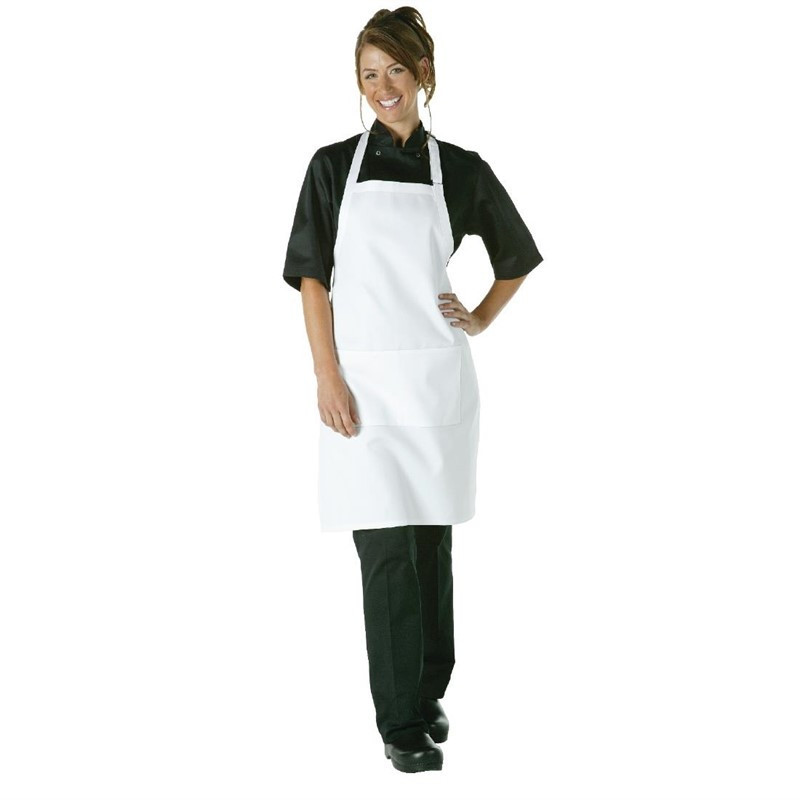 White Bib Apron with Pockets and Adjustable Neck Strap - Chef Works - Fourniresto