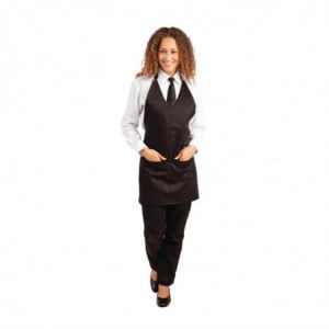 Delantal de camarero cuello en V negro de polialgodón 838 x 698 mm - Whites Chefs Clothing - Fourniresto