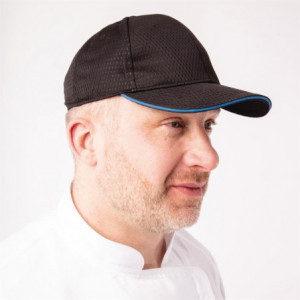 Gorra de béisbol Cool Vent negra con ribete azul de polialgodón - Talla única - Chef Works - Fourniresto