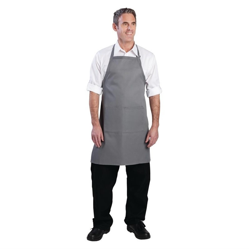 Bib Apron with Adjustable Neck Strap and Double Pocket Gray 610 x 860 mm - Chef Works - Fourniresto