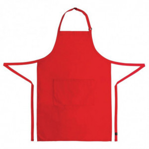 Delantal con tirantes y cuello ajustable y doble bolsillo rojo 610 x 860 mm - Chef Works - Fourniresto