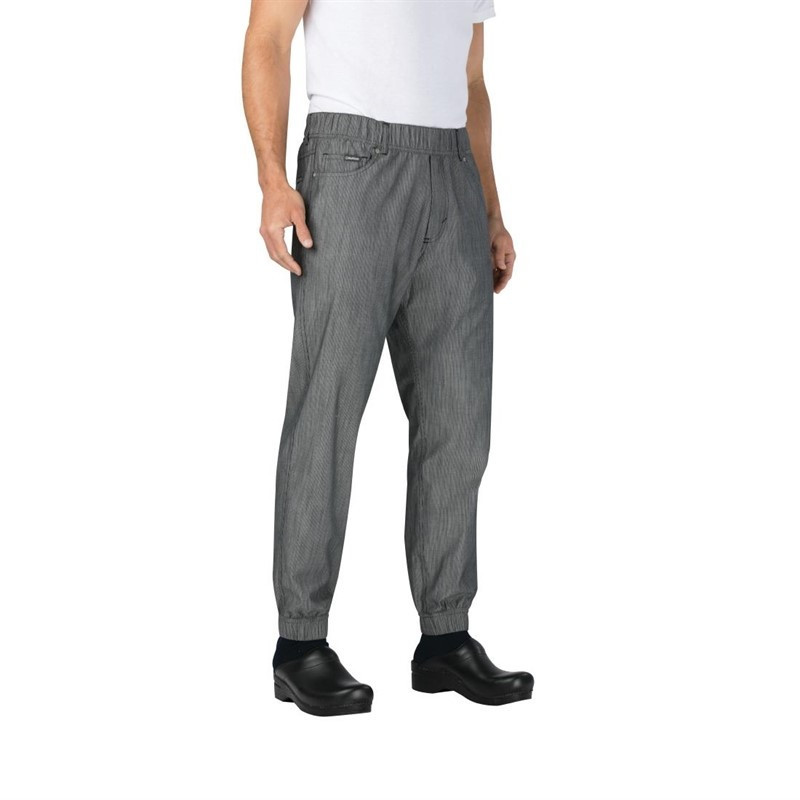 Pantalón de cocina Jogger a rayas finas en blanco y negro - Talla M - Chef Works - Fourniresto