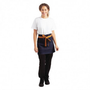 Blue Denim Server Apron with Ochre Cotton Belt 700 x 430 mm - Whites Chefs Clothing - Fourniresto