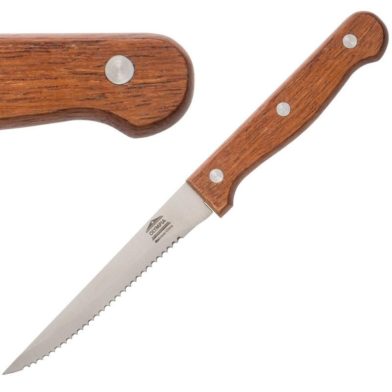 Cuchillo de carne con mango de madera y hoja dentada de 215 mm - Lote de 12 - Olympia - Fourniresto