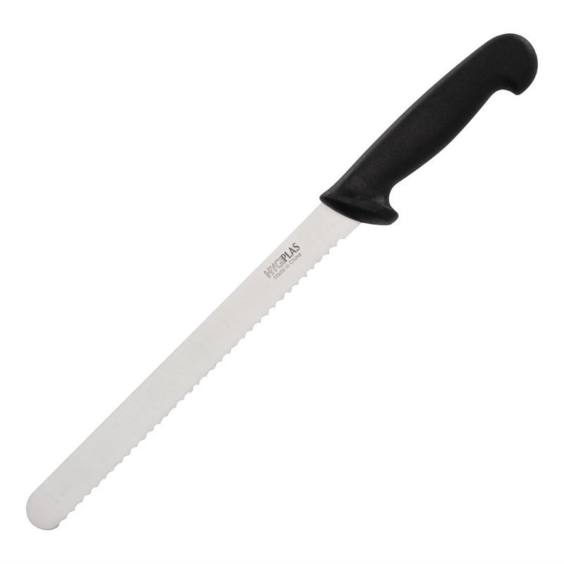 Cuchillo de trinchar dentado negro hoja de 25,5 cm - Hygiplas - Fourniresto