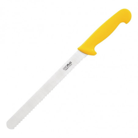 Cuchillo para cortar amarillo con hoja dentada de 25,5 cm - Hygiplas - Fourniresto