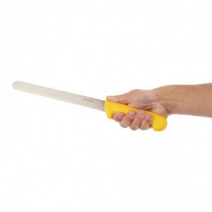 Cuchillo para cortar amarillo con hoja dentada de 25,5 cm - Hygiplas - Fourniresto