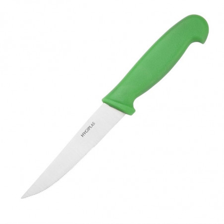 Cuchillo para verduras de hoja dentada verde de 10 cm - Hygiplas - Fourniresto