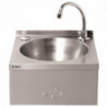 Stainless Steel Knee-Operated Handwashing Sink with Backsplash and Faucet - FourniResto - Fourniresto