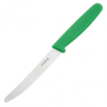 Cuchillo para tomates de hoja dentada verde de 10 cm - Hygiplas - Fourniresto