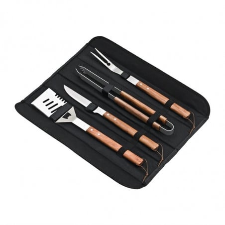 Set de Barbacoa de Acero Inoxidable y Madera 4 Utensilios - DEGLON - Fourniresto