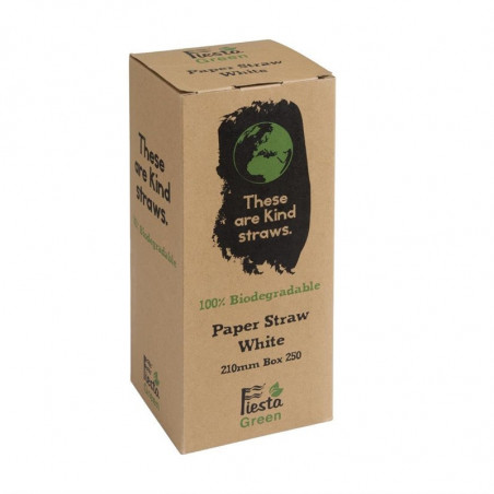 Pajitas de papel compostables blancas 210mm - Lote de 250 - Fiesta Green - Fourniresto