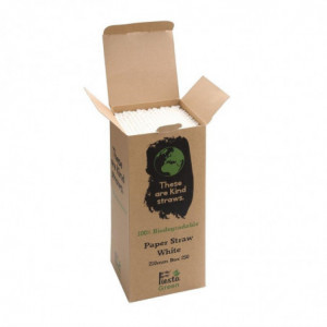 Pajitas de papel compostables blancas 210mm - Lote de 250 - Fiesta Green - Fourniresto