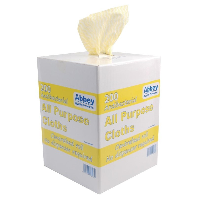 Yellow Antibacterial All Purpose Cloths - 200 Cloths - Jantex