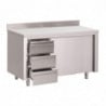 Mesa Armario de Acero Inoxidable con Respaldo 3 Cajones a la Derecha y Puertas Correderas - L 1200 x P 700mm - Gastro M