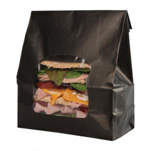 Bolsas de sándwich de papel reciclable negro con ventana - Lote de 250 - Colpac