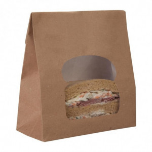 Bolsas de sándwich de papel kraft reciclables negras con ventana - Lote de 250 - Colpac - Fourniresto