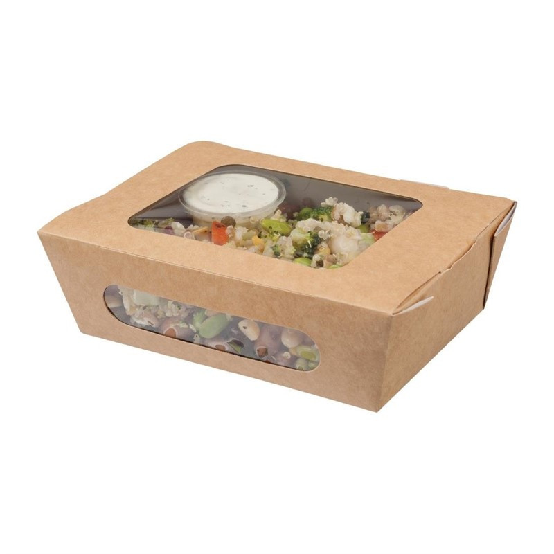 Barquetas de ensalada Kraft reciclables con ventana de acetato - 825 ml - Lote de 200 - Colpac