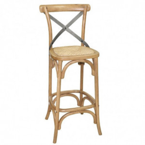 Tabouret De Bar En Bois Avec Dossier Croisé - Métal - Bolero - Fourniresto