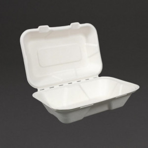 Cajas de comida de bagazo con tapa abatible - L 228mm - Paquete de 200 - Vegware