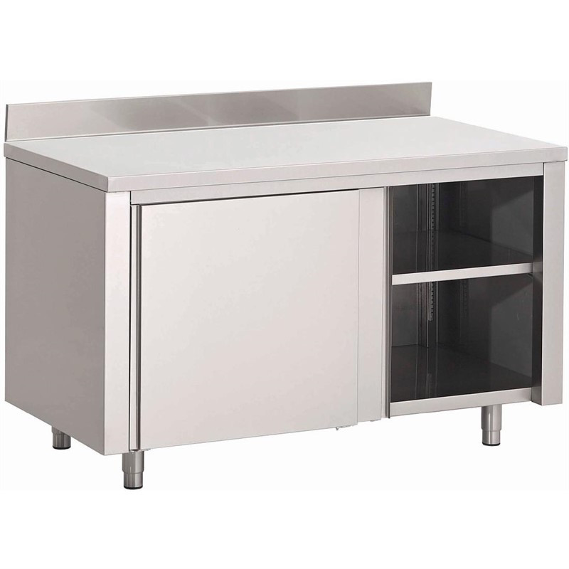 Mueble de acero inoxidable con puertas correderas y respaldo - L 1400 x P 700mm - Gastro M