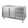 Mueble de acero inoxidable con puertas correderas y 3 cajones a la izquierda - L 1400 x P 700mm - Gastro M