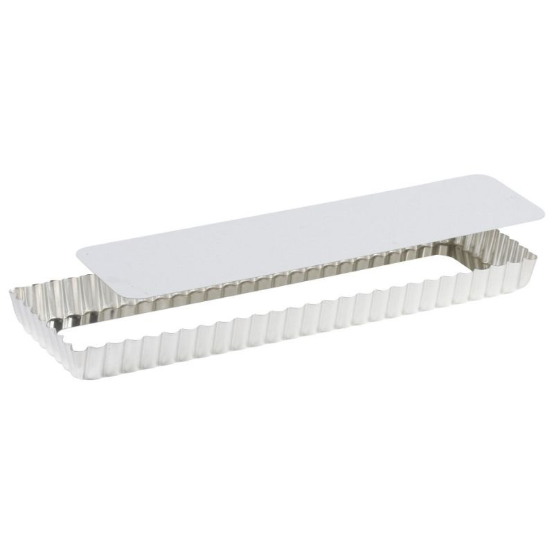 Molde para tarta rectangular acanalado con fondo móvil de hierro - 350 x 110 mm - TELLIER