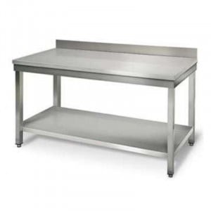 Mesa de Inox con Estante y Respaldo - P 600 mm - L 1800 mm
