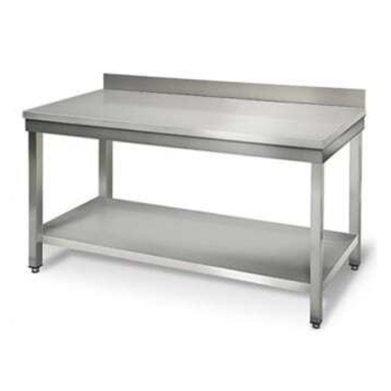 Mesa de Inox con Estante y Respaldo - P 600 mm - L 1800 mm