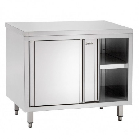 Mueble de acero inoxidable con puertas correderas y estante - L 1400 mm