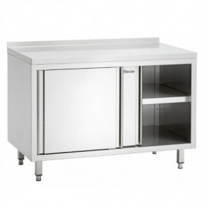 Stainless Steel Cabinet with Sliding Doors, Shelf, and Backsplash - L 1400 mm