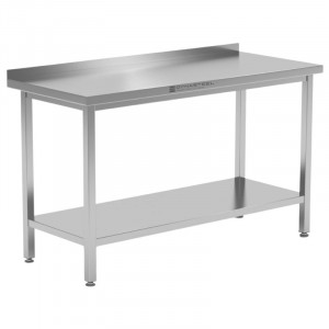 Mesa Inox 1600x700 mm Respaldo y Estante Inferior