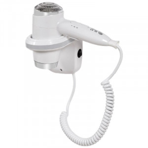 White and Chrome Wall-Mounted Hair Dryer Holder
